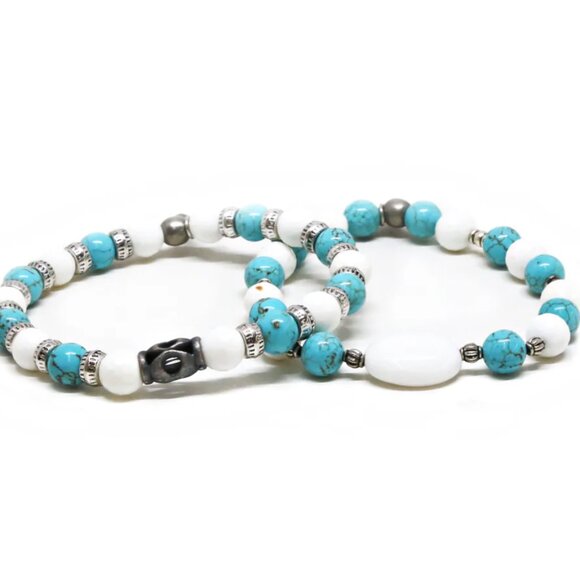 Mr Ettika - Turquoise and Howlite Beaded Elastic Bracelet Set - Picture 2 of 2